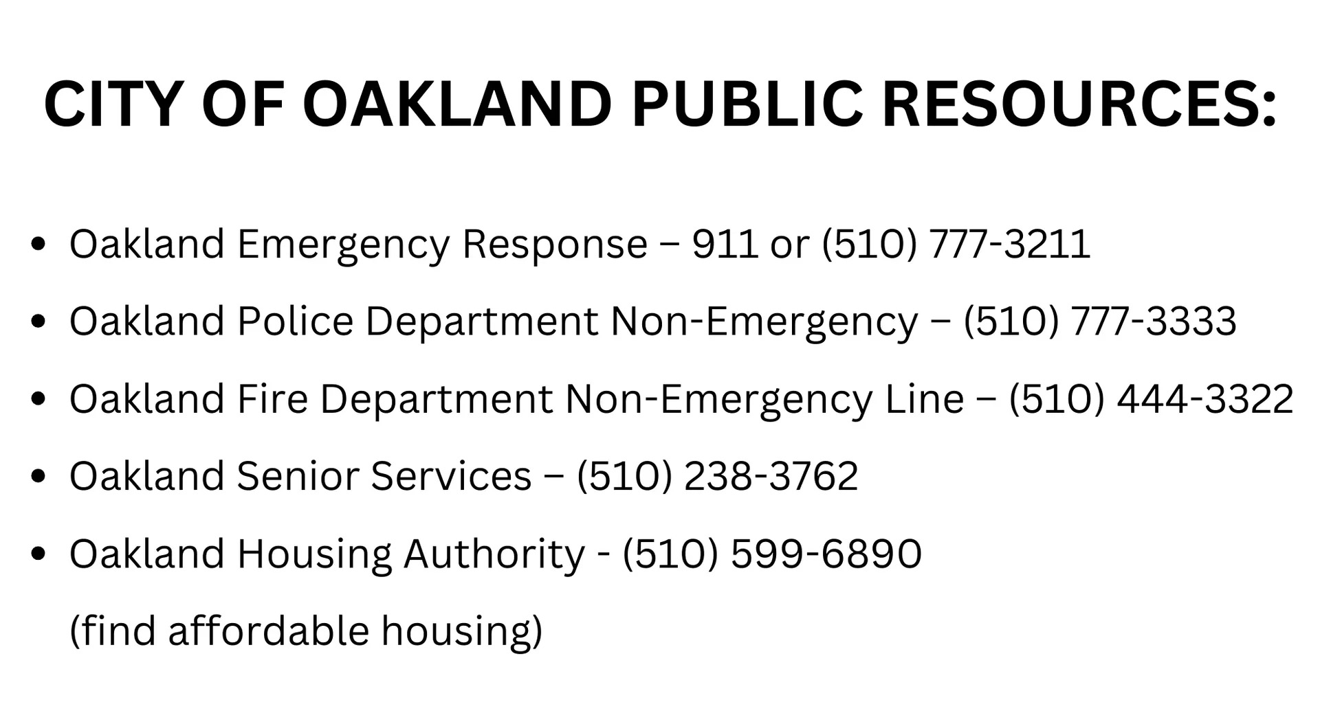City of Oakland Resources